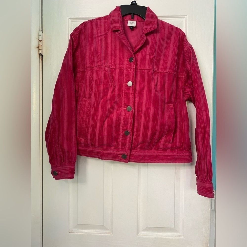 CAbi Cheeky Topper Corduroy Hot Pink Ribbed Boxy Jacket Size Medium